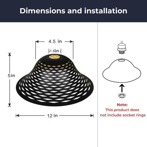 ALUCSET Floor Lamp Shade Replacement for Floor Lamp Shade - Ceiling Fan Replacement Globes 12.2×H4.9" Inches Fitting Opening 1.65" Etching Lozenge Metal Lamp Shade (Black Gold)