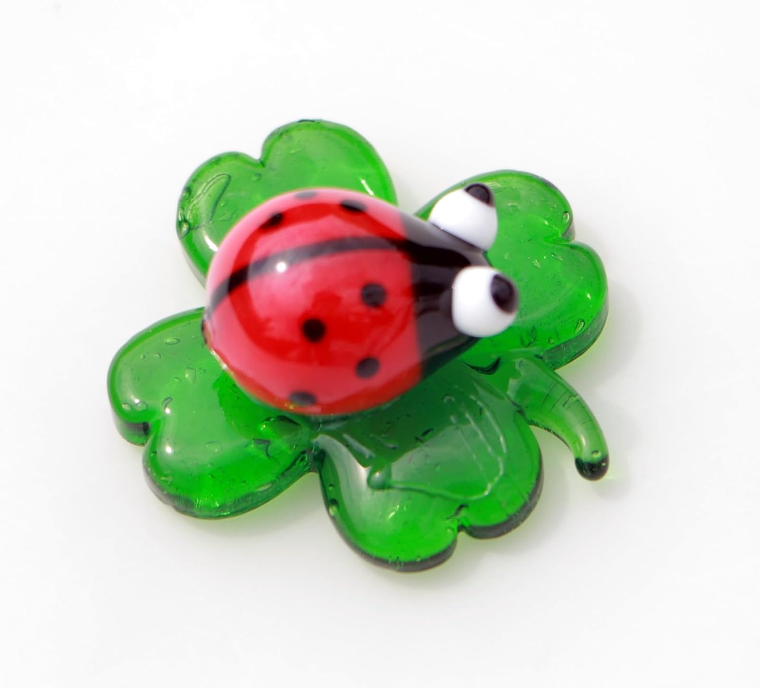 Skiennix Tiny Crystal Insect Figurine - Hand Blown Glass Clover Ladybug Décor | Colorful Collectible Ornament