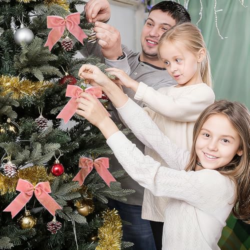 12 Pcs Pink Velvet Bows for Christmas & Valentine's Day Decor