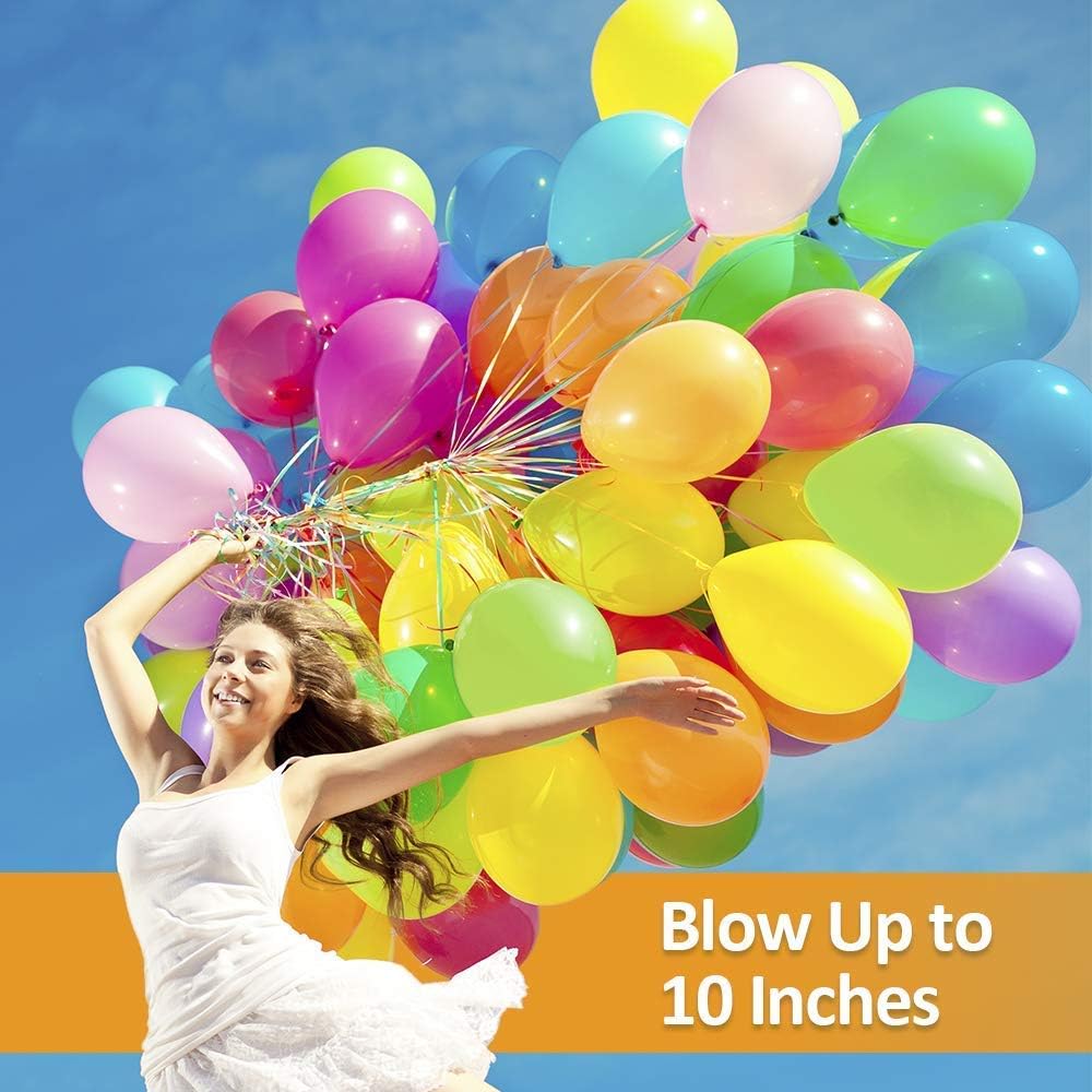 100 Pack Strong Latex Party Balloons - 10 Inch Assorted Colors for Helium or Air | Perfect for Kids' Birthday & Rainbow Weddings