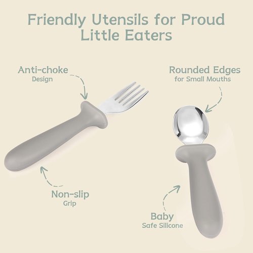 Eascrozn Toddler Forks and Spoons Set - 6 Pack Kids Silverware with Silicone Handles | BPA-Free, Dishwasher Safe