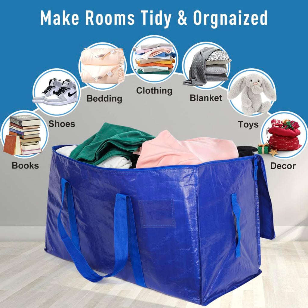 Moving Bags Heavy Duty Extra Large Storage Tote - Space-Saving Travel Organizer with Zippers & Strong Handles | Set of 6