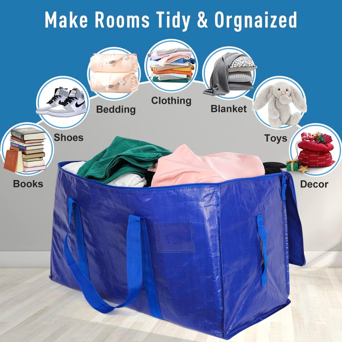 Moving Bags Heavy Duty Extra Large Storage Tote - Space-Saving Travel Organizer with Zippers & Strong Handles | Set of 6
