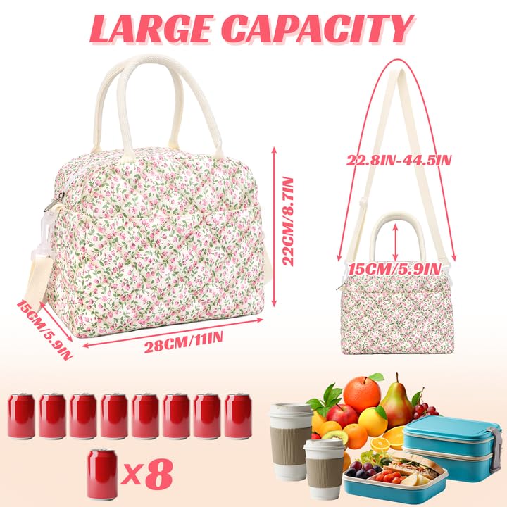 SEEGU Insulated Lunch Bag for Women - Floral Pink Large Lunch Tote