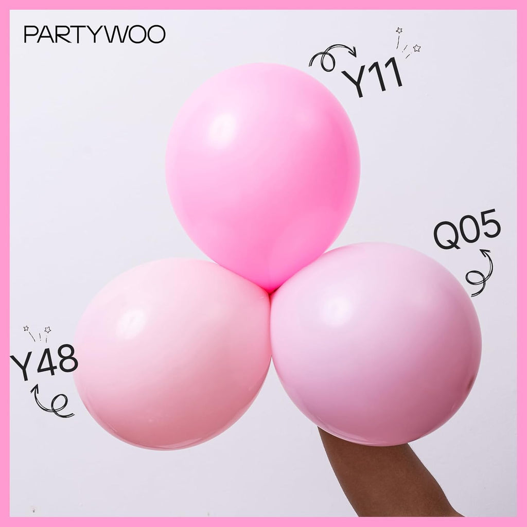PartyWoo Pink Balloons - 101pcs 12 Inch Matte Pink Balloon Arch Kit for Baby Shower & Birthday Celebrations