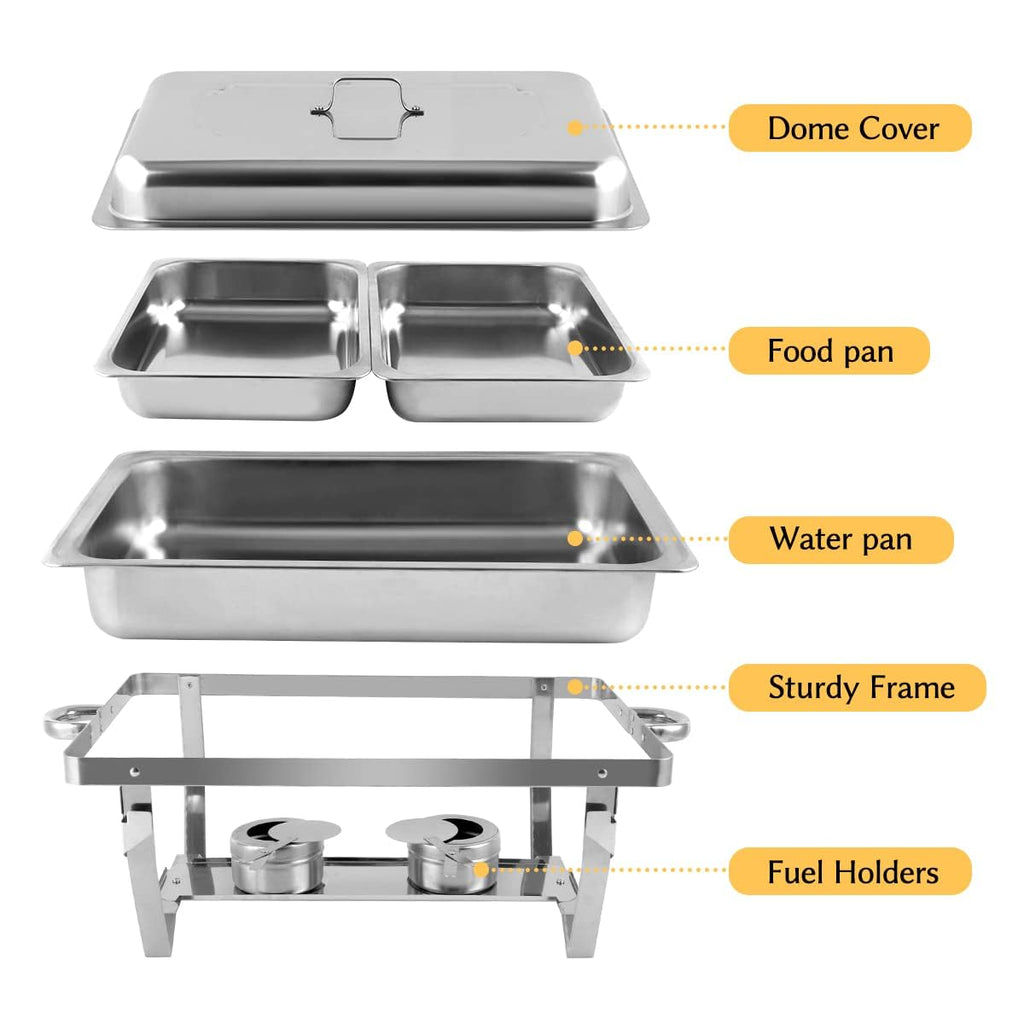 Snowtaros 2 Pack 8QT Chafing Dish Buffet Set, Stainless Steel Food Warmer Set, Rectangular Buffet Server with Tongs & Spoons for Parties, Catering, Banquets, Events (Half Size)