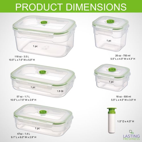 Lasting Freshness BPA-Free Plastic Vacuum Seal Containers with Hand Pump – Airtight Food Storage, Meal Prep & Pantry Organization, Preserves Freshness 5X Longer, 11-Piece Set