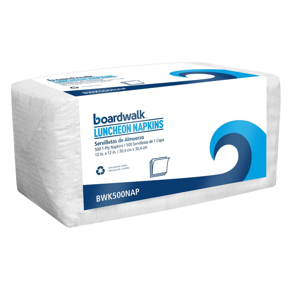 Boardwalk 1-Ply White Disposable Napkins, 6 Packs of 500, 3000 Total, 12" x 12, Quarter-Folded, Absorbent Textured Paper, Made in the USA