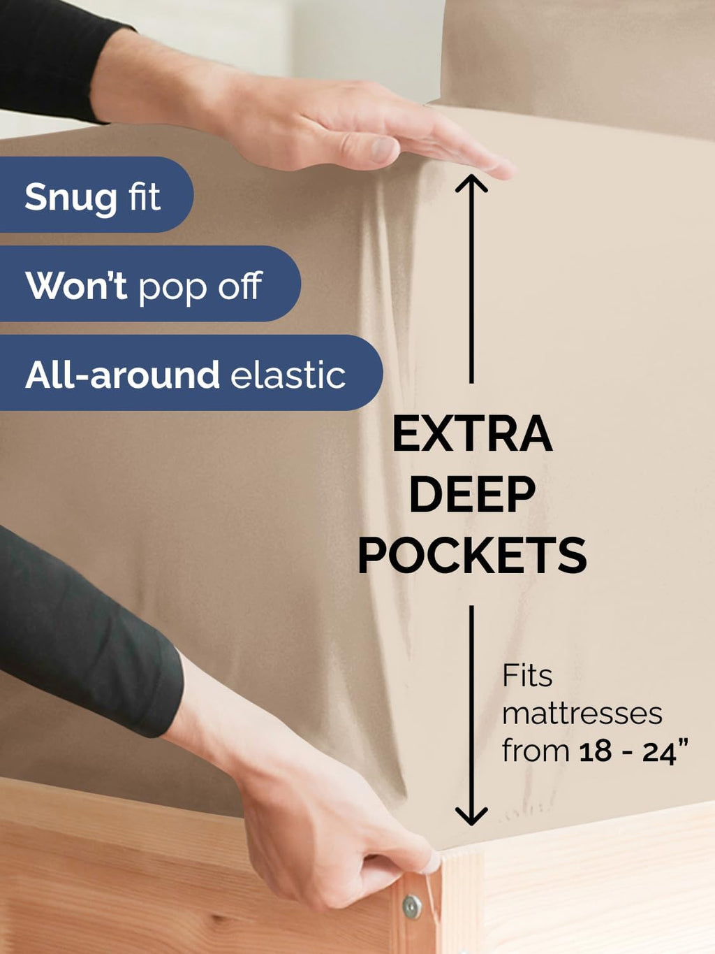 Skiennix Extra Deep Full Sheet Set - 6 Piece Breathable Cooling Sheets - Hotel Luxury Bedding - Soft, Wrinkle-Free, Easy Fit - Wheat Color