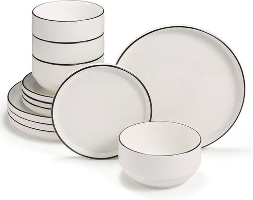 Cambridge Classics 12-Piece Ceramic Dinnerware Set - Round, Microwave & Dishwasher Safe, French Design