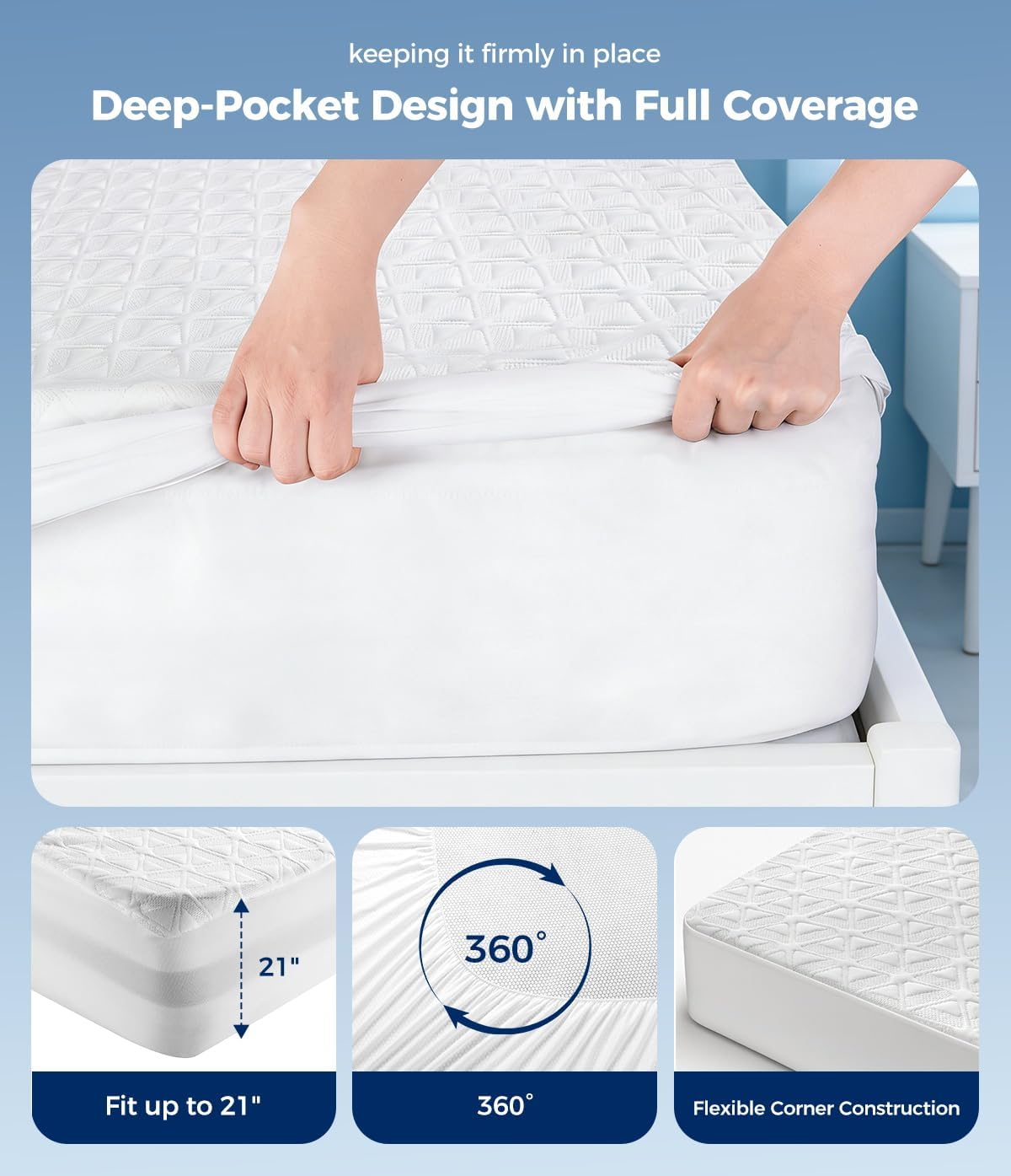 Skiennix Waterproof Mattress Protector - Soft & Breathable Queen Size Pad | Noiseless 3D Air Fabric, Machine Washable, White
