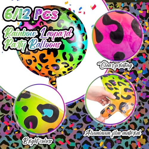 BBTO 18 Inch Multicolor Neon Rainbow Leopard Balloons - 6 Pcs