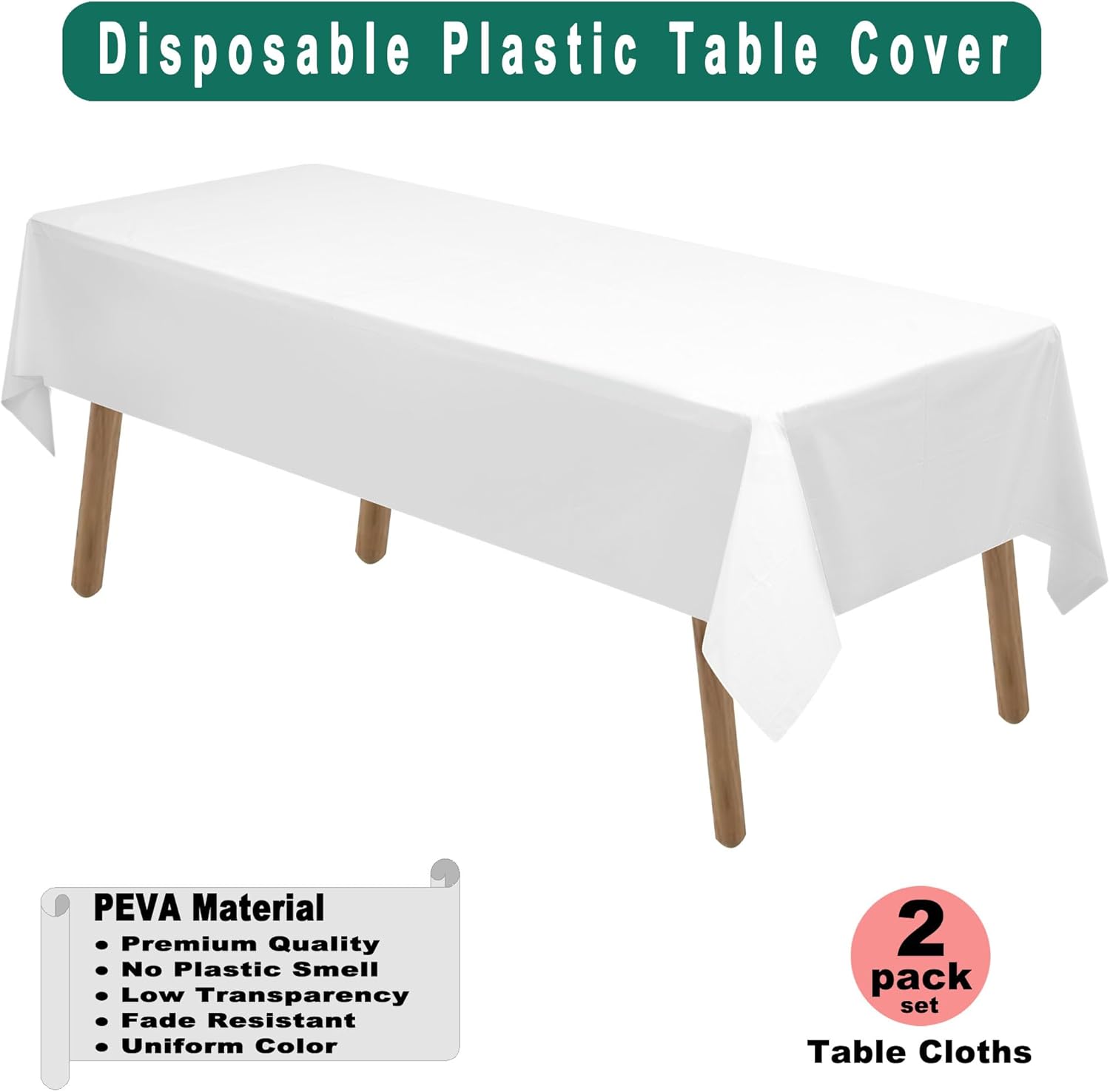 PARTY ULYJA Disposable White Plastic Tablecloths - 54 x 108 Inch for Bridal Showers & Events