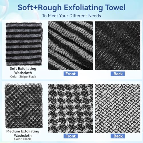 Japanese Exfoliating Shower Towel 2-Pack, 40 Inch Extra Long Body Scrubber