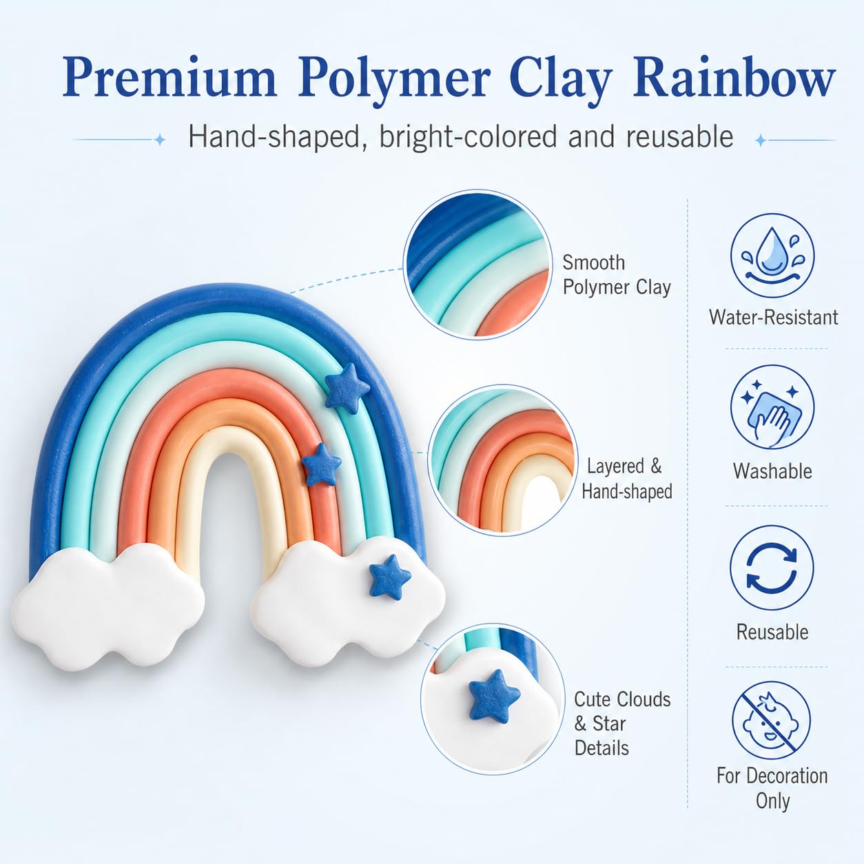 Blue Rainbow Cake Toppers, Qoadwem 14pcs Blue Rainbow Cake Toppers With Orange White Balls For Dog Birthday Cake Decorations Baby Shower Party Supplies