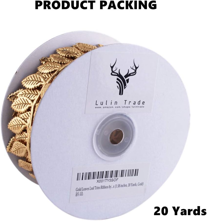 BASOKAN Gold Leaves Ribbon Trim - 20 Yards for DIY Crafts & Wedding Decorations | Elegant Gold Design
