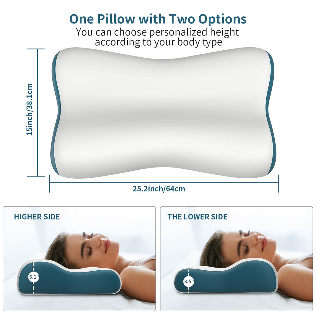 Cervical Neck Pillow for Pain Relief, Contour Memory Foam Pillows Ergonomic Pillow Orthopedic Cooling Pillow Bed Pillow Neck Support for Side Back Stomach Sleepers(Grey&Blue)