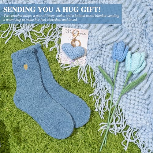 Blue Birthday Gift Basket for Women - 13 Self Care Items Spa Set Mom Her