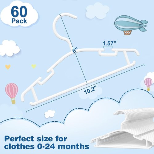 GoodtoU Baby Hangers - 60 Pack Plastic Clothes Hangers for Toddler & Infant Nursery (White)