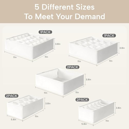 Criusia Sock Drawer Organizer Set - 8 Foldable Dividers for Baby Clothing, Underwear & Accessories | White