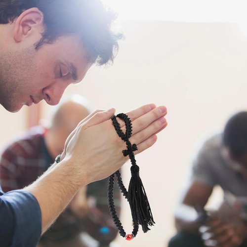 Handmade Orthodox Prayer Rope 100 Knots with Red Bead,Prayer Beads Christian Greek Komboskoini Chotki,Greek Orthodox Cross Christian Car Accessories,Protestant Prayer Beads Rosary Blessed Decor Gift