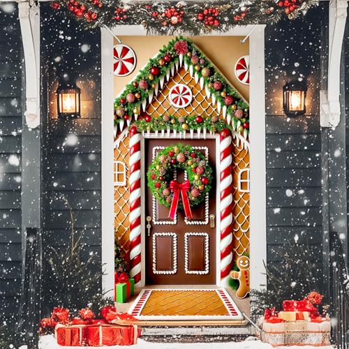 IVN Christmas Candy Arch Door Cover Decoration Banner 71 x 35 Inch - Peppermint Style