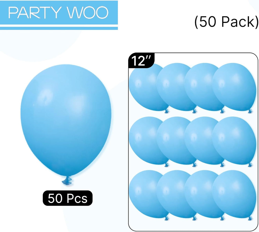 PartyWoo Light Blue Balloons - 50pcs 12 Inch Pastel Latex Helium Balloons for Baby Showers & Celebrations