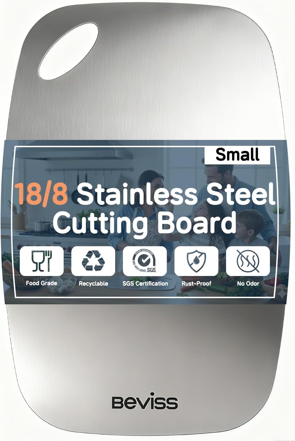 304 Stainless Steel Cutting Board by [Brand Name] - Non-Toxic, Double-Sided, 11.45" x 8.15" | Dishwasher Safe for Meat, Vegetables, and Fruit