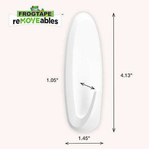 FrogTape reMOVEables Heavy Duty Wall Hooks - No Damage & Easy to Remove - White | Holds Up to 5 lbs (Pack of 1)