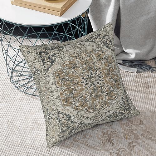 Boho Throw Pillow Covers Set of 2 | 18x18 Black Gold Grey Linen