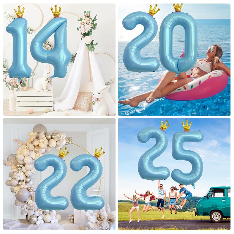 40 Inch Blue Number 14 Foil Balloon with Crown for Birthday Party