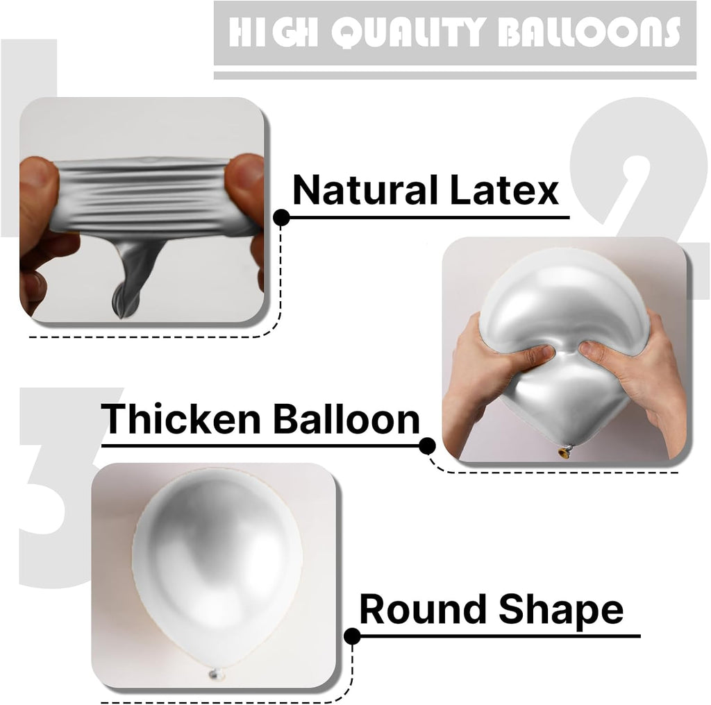 PartyWoo Silver Metallic Balloons - 50pcs 5-Inch for Stunning Birthday & Wedding Decor