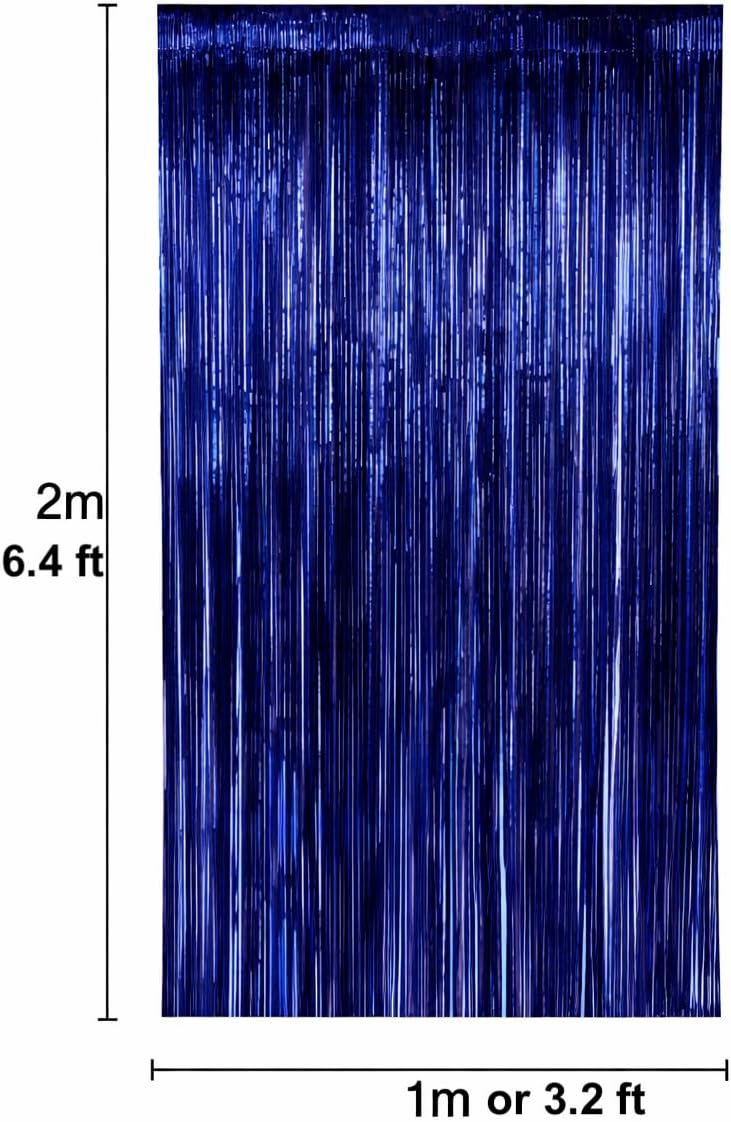Metallic Foil Fringe Curtain Backdrop by [Brand Name] - Dark Blue | 3.2ft x 6.4ft Party Decor for Events
