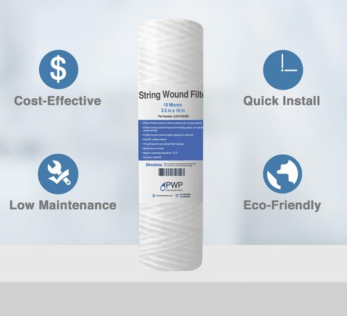 String Wound Sediment Water Filter Cartridge Standard 2.5x10" 10 Micron 25 Pack