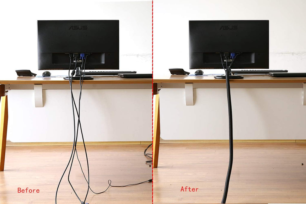 Alex Tech 10ft Cord Protector - Durable Wire Loom Tubing for USB & Power Cables - Black