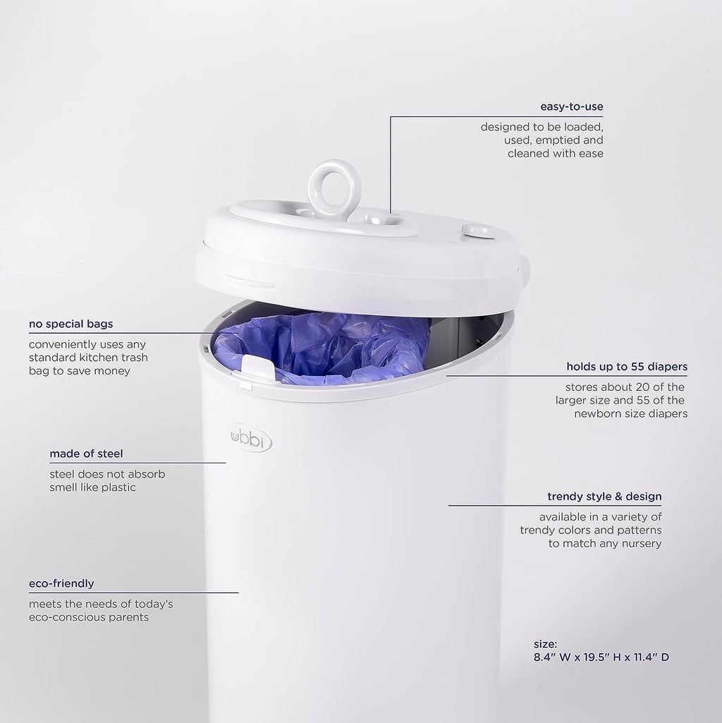 Ubbi Steel Diaper Pail - Odor Locking Design | No Special Bag Required | Woodgrain Finish