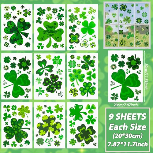 St Patricks Day Window Clings - 117 Reusable Shamrock Stickers