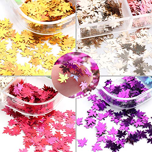 Fall Maple Leaf Nail Art Glitter Sequins 12-Color Set for Acrylic Nails
