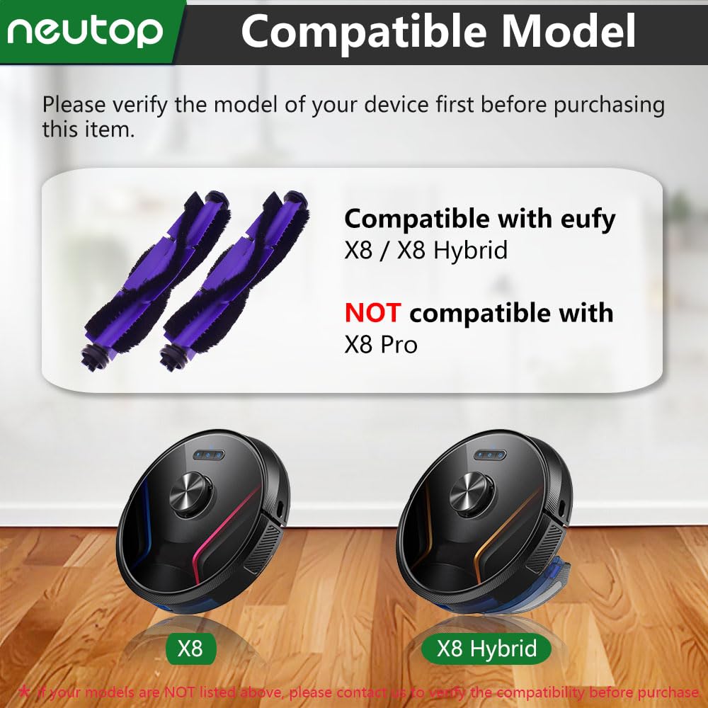 neutop Replacement Rolling Brushes Rollers Compatible with eufy RoboVac X8, X8 Hybrid, Robot Vacuum and Mop Cleaners Parts Accessories, 2-Pack.