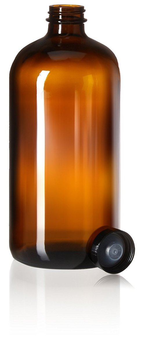 kitchentoolz 32oz Amber Glass Boston Round Bottles with Poly Cone Caps – 12 Pack Leak-Proof Bottles for Brewing, Storage, and DIY Projects