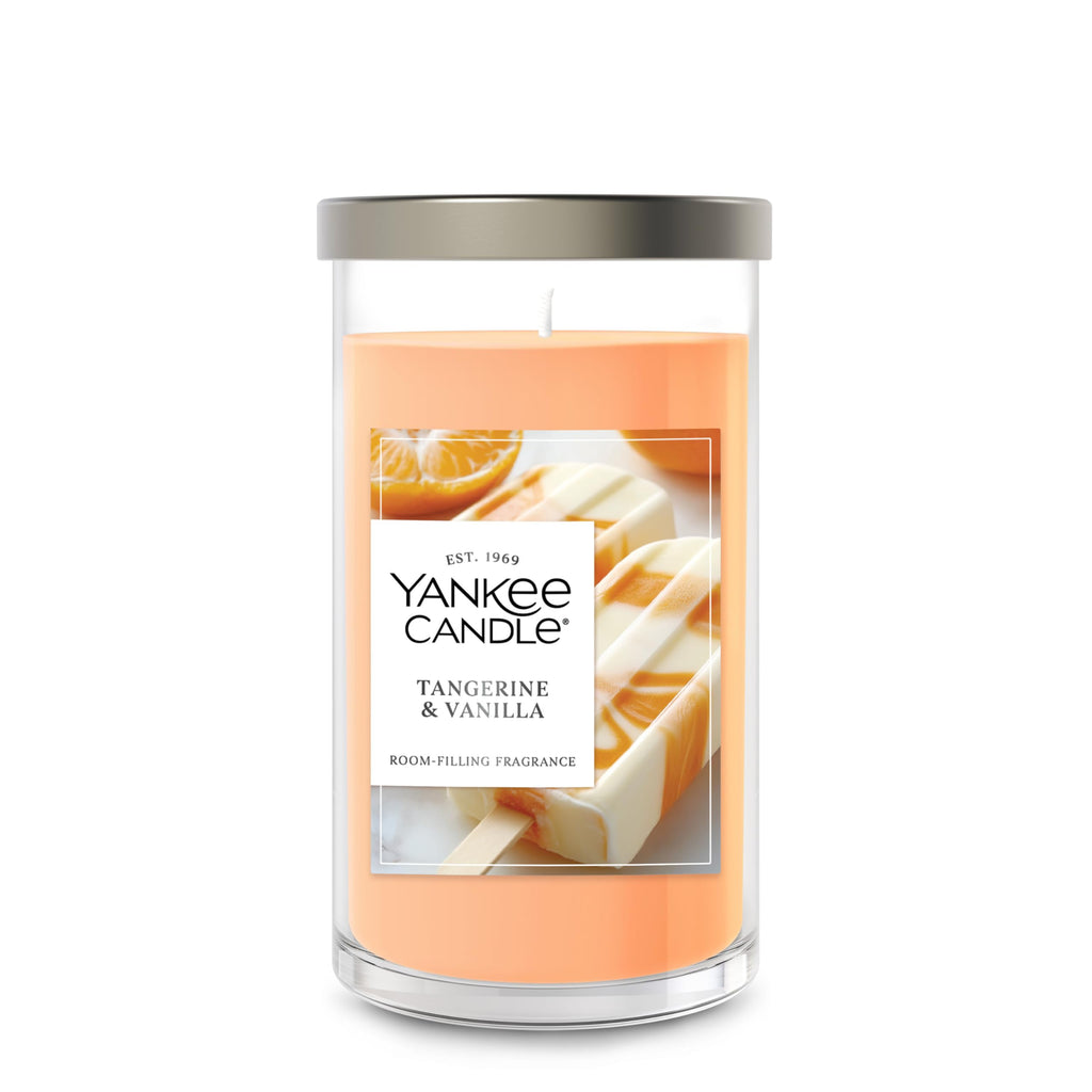 Yankee Candle Medium Pillar Scented Candle with up to 115 Hour Burn Time, Premium Plant Wax Blend for Consistent Burn, 14.25 oz Pillar Candle with Room Filling Fragrance, Tangerine & Vanilla