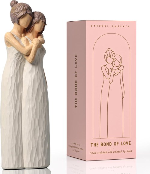 LCCCK Mother Daughter Figurines - Sentimental Hugging Sculptures | Perfect Gift for Mom, Grandma - 10.2in Cream