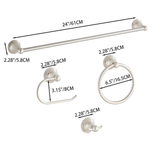 4-Piece Towel Bar Set, 24 Inch Towel Racks for Bathroom Wall Mounted in Brushed Nickel, SUS304 Stainless Steel Complete Bathroom Hardware