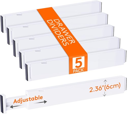 Lifewit Adjustable Drawer Dividers - 5 Pack 2.36" High Expandable Organizers for Clothes & Utensils | White
