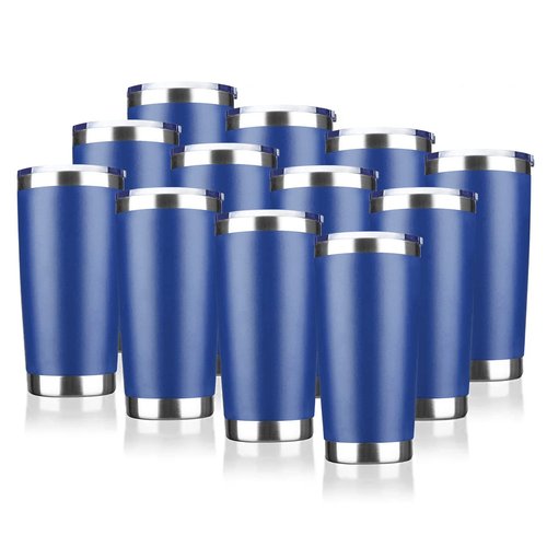 EcoMozz 20oz Tumbler Stainless Steel Vacuum Insulated Mug with Lid, Double Wall Travel Mug, Durable Powder Coated Coffee Cup, Suitable for Ice Drinks and Hot Beverage (New Blue 12 pack)