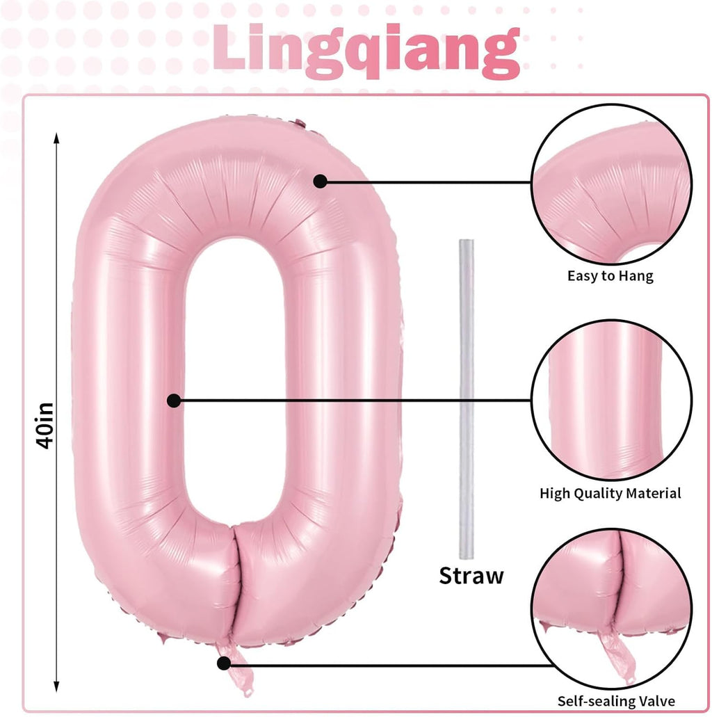 Skiennix 40" Pastel Pink Number 0 Balloon - Large Foil Birthday Decoration for Girls & Women