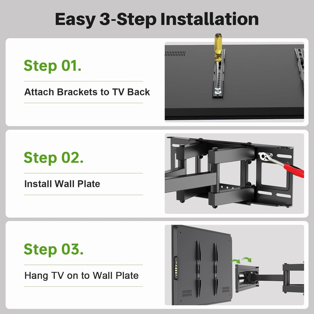 USX MOUNT Full Motion TV Wall Mount - Fits 32-70 Inch TVs Up to 99 lbs | Dual Articulating Arms, Swivel & Tilt