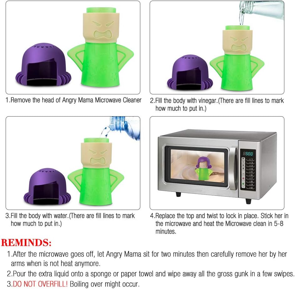 TOPIST Angry Mama Microwave Cleaner - Fast & Effective Steam Cleaning with Vinegar | Green Color