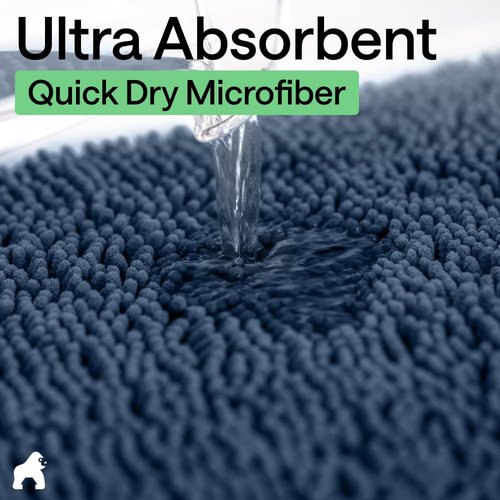 GORILLA GRIP Bath Rug Mat - Soft Absorbent Chenille | Quick-Dry Microfiber, 48x17, Navy