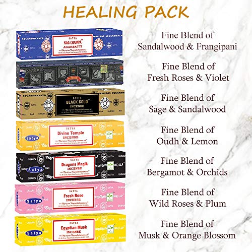 Satya Incense Sticks Gift Set - Healing Mix, 7 Scents, 15g per Pack